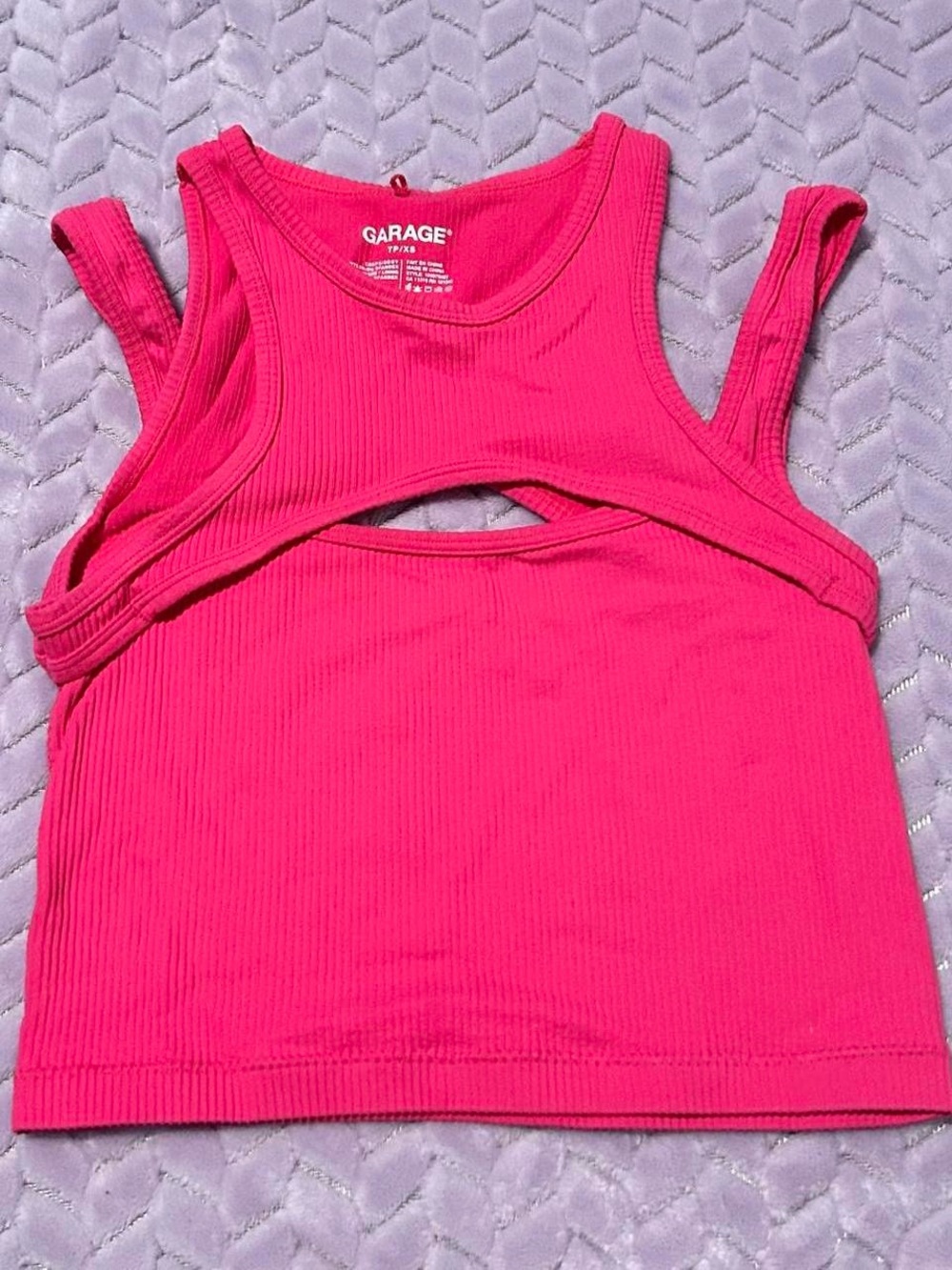 Garage Bright Pink Ribbed Cutout Crop Tank